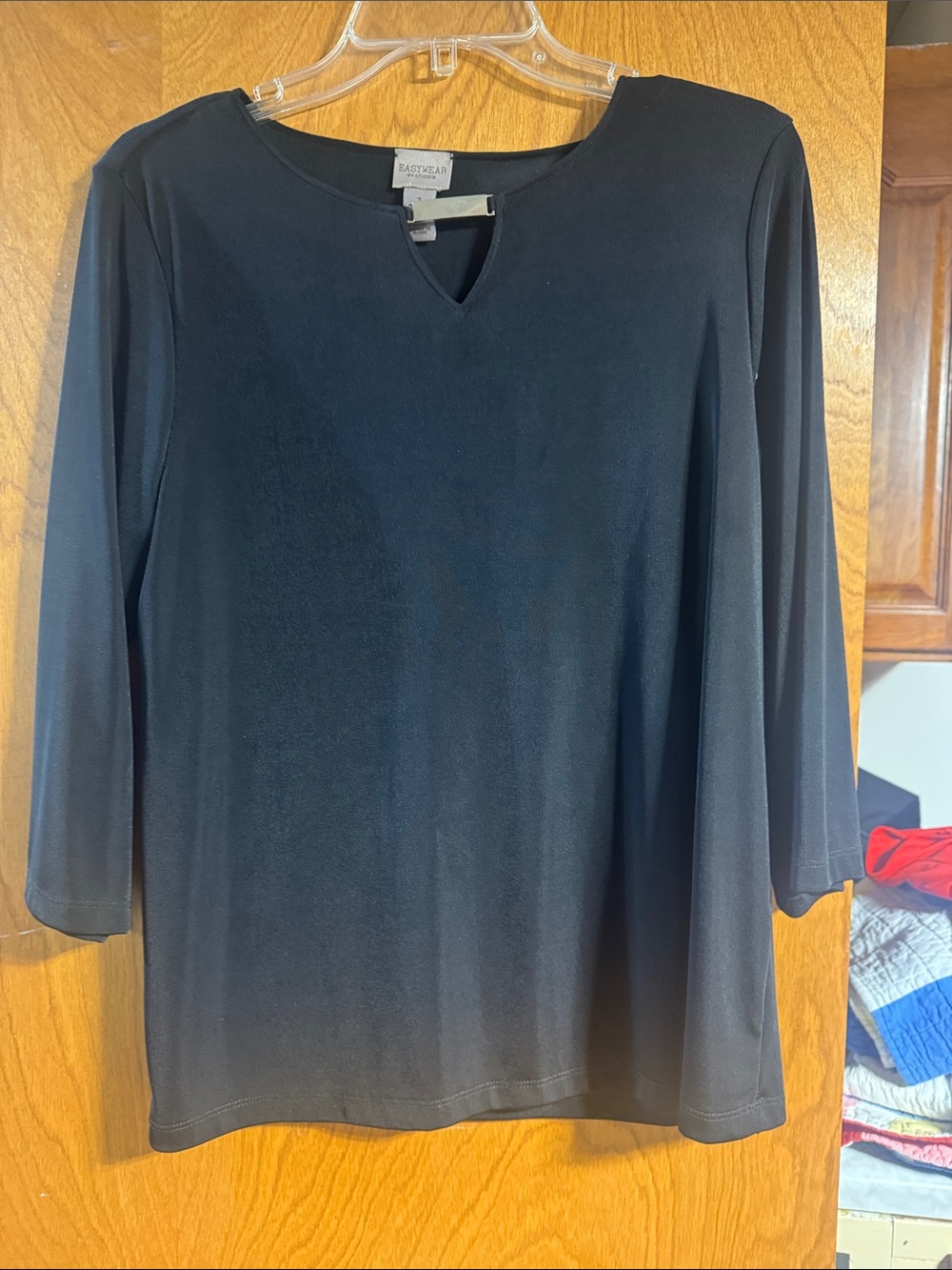 Karen Scott Black Long Sleeve Keyhole Top